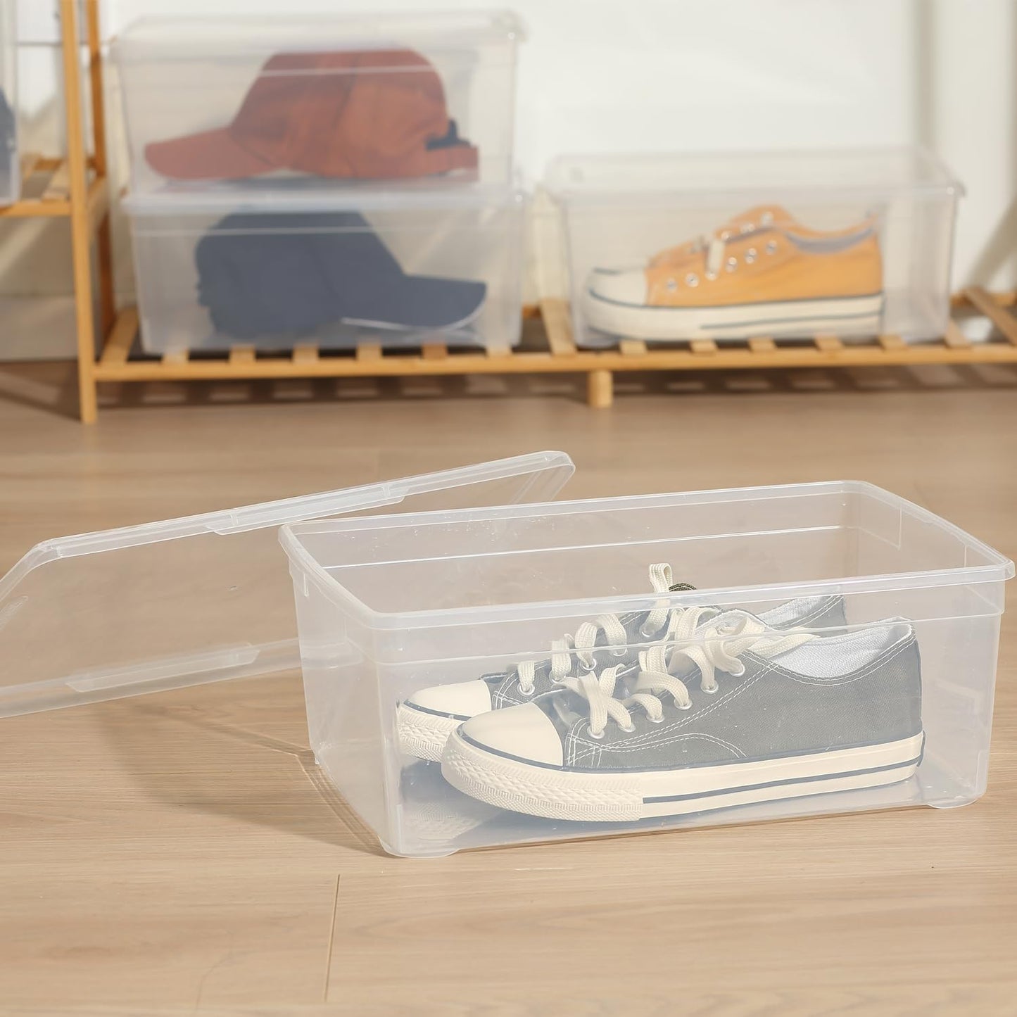 Novelinks 12-Pack Plastic Storage Bins - 6QT Stackable Clear Containers with Lids for Home & Office Organization