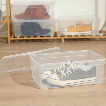 Novelinks 12-Pack Plastic Storage Bins - 6QT Stackable Clear Containers with Lids for Home & Office Organization