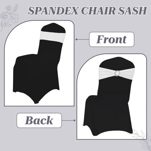MDS Spandex Chair Sashes - Pack of 250 Universal Stretch Bows with Buckle Slider for Wedding Decor - White