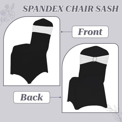 MDS Spandex Chair Sashes - Pack of 250 Universal Stretch Bows with Buckle Slider for Wedding Decor - White