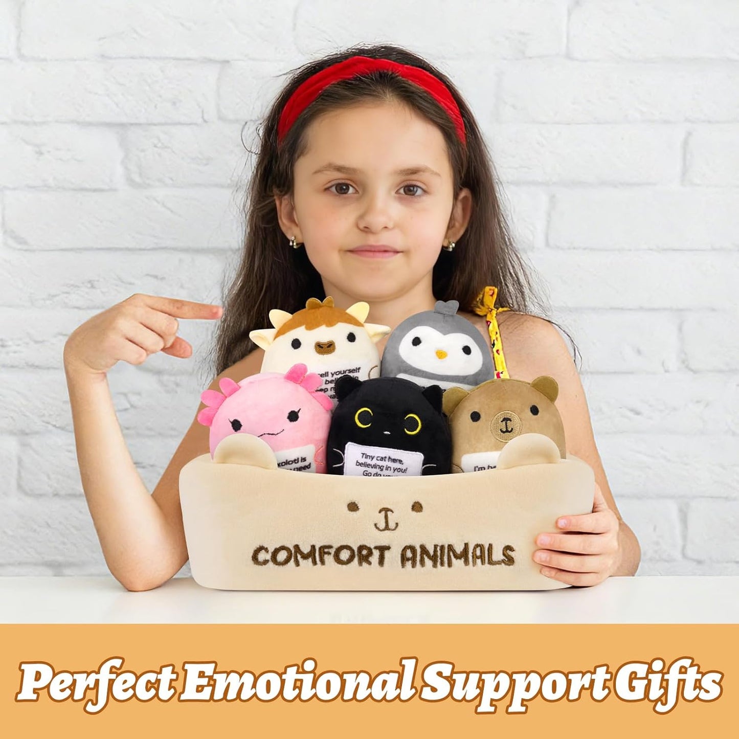 Skiennix Emotional Support Plush Animal Set - 6 Cute Stuffed Animals with Positive Messages | Soft Plushies for Kids & Adults