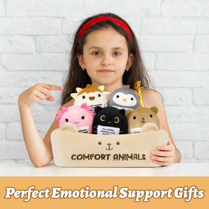 Skiennix Emotional Support Plush Animal Set - 6 Cute Stuffed Animals with Positive Messages | Soft Plushies for Kids & Adults