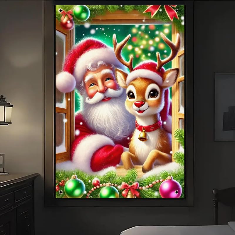 Christmas Window Cover 31x47 Inch Polyester Backdrop Banner with Santa & Rudolph