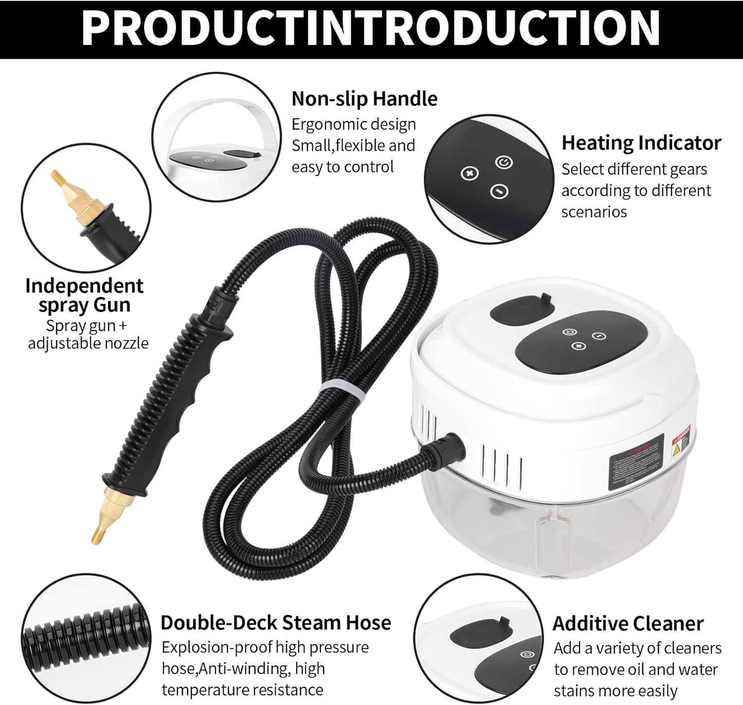 Skiennix Steam Cleaner - Handheld 6-Level Steamer with 10s Heat-Up & 1.5L Tank for Home & Car Detailing