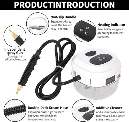 Skiennix Steam Cleaner - Handheld 6-Level Steamer with 10s Heat-Up & 1.5L Tank for Home & Car Detailing