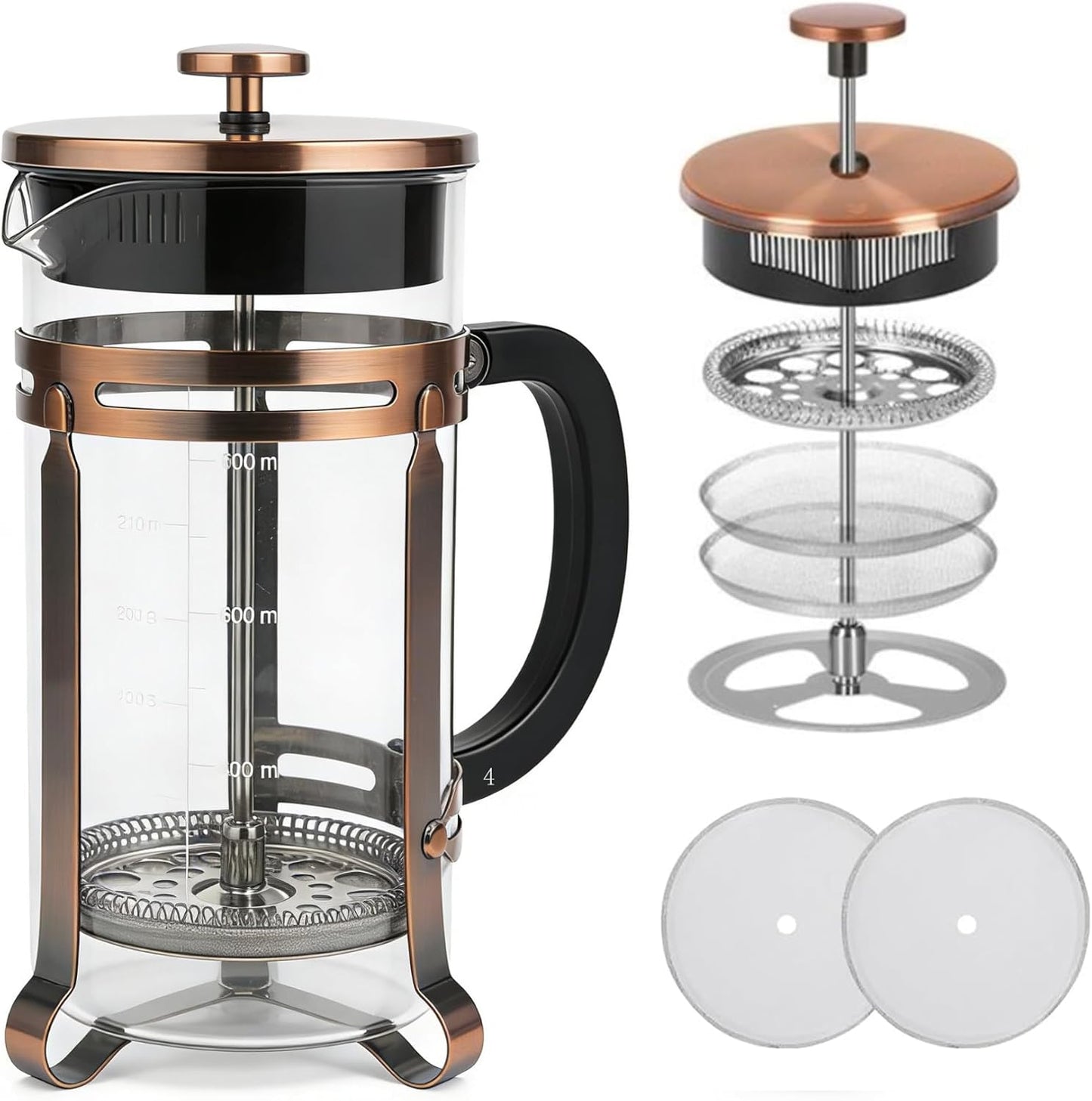 Skiennix French Press Coffee Maker - 21 oz Stainless Steel & Borosilicate Glass | Heat-Resistant, BPA-Free