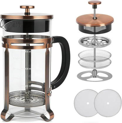 Skiennix French Press Coffee Maker - 21 oz Stainless Steel & Borosilicate Glass | Heat-Resistant, BPA-Free