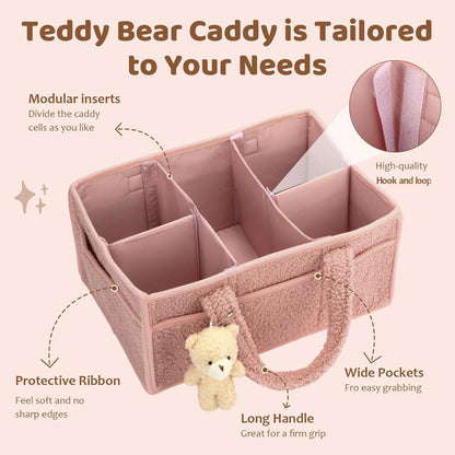 Shinylin Diaper Caddy Organizer - 2 Pack Nursery Storage Bins with Handle | Powder Pink & Ivory