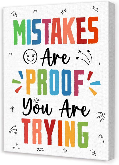 Skiennix Inspirational Wall Art - "Mistakes Are Proof You Are Trying" Canvas Decor for Therapy & Classroom | Motivational Design