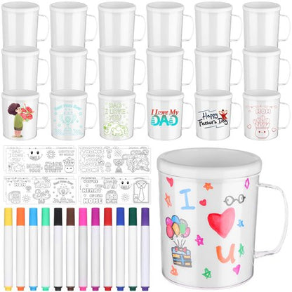 30 Pcs Painted Mug Kit for Kids Bulk 8 oz Plastic Mugs with Handle Color Your Own Cups Reusable Water Milk Tea Mugs DIY Coffee Mug for Birthday Mothers Fathers Day Graduation Easter Christmas Gift