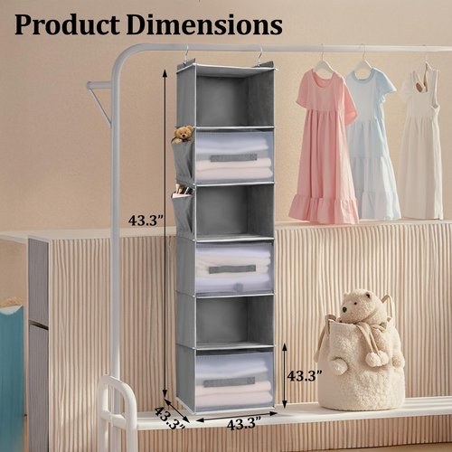BIEBOS 6-Tier Hanging Closet Organizer with 3 Drawers and Side Pockets – Multi-Functional Storage for Shoes, Belts, Purses, and Clothing