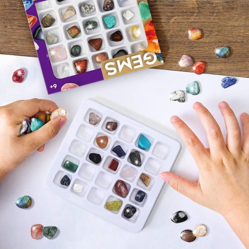 Byncceh Rock Collection for Kids - 25 Unique Gemstones & Crystals | Educational STEM Science Kit for Ages 6-12