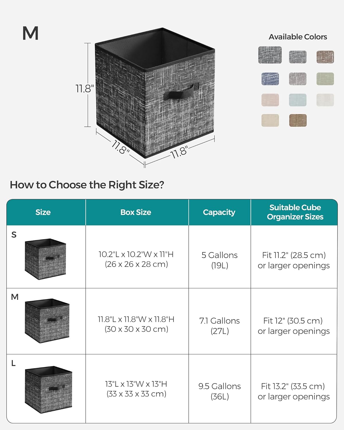SONGMICS Storage Cubes - 11.8-Inch Foldable Non-Woven Fabric Bins | Set of 6 Closet Organizers in Classic Black