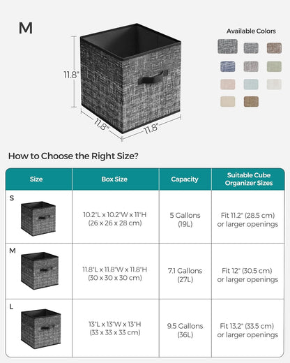 SONGMICS Storage Cubes - 11.8-Inch Foldable Non-Woven Fabric Bins | Set of 6 Closet Organizers in Classic Black