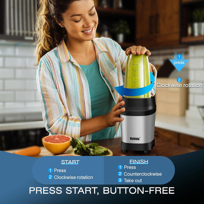 Nahida Blender - 1200W Smoothie Blender for Ice Crushing | Includes 23oz, 32oz, 37oz Easy Go Cups - Silver