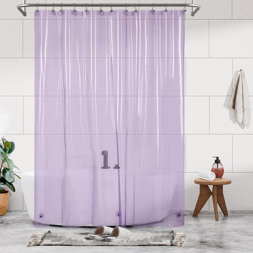Barossa Design Extra Long Shower Curtain Liner with 3 Magnets - 72" x 84" XL, Waterproof PEVA Lightweight Shower Liner for Bathroom, PVC Free, Metal Grommets - Clear Lavender, 72x84