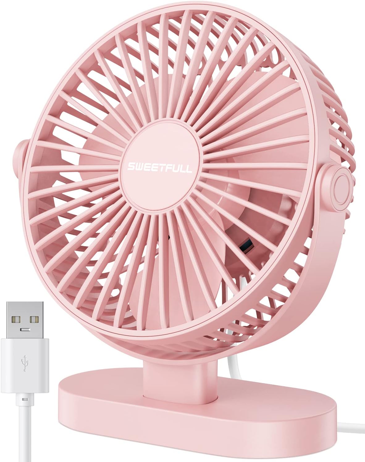 Sweetfull USB Desk Fan - Portable 3-Speed Mini Fan with 360° Rotation | Quiet Operation for Home & Travel (Pink)