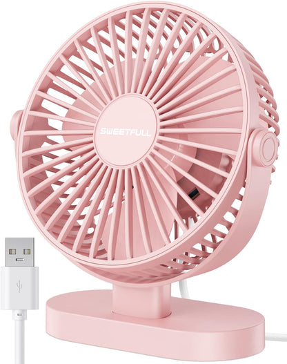 Sweetfull USB Desk Fan - Portable 3-Speed Mini Fan with 360° Rotation | Quiet Operation for Home & Travel (Pink)