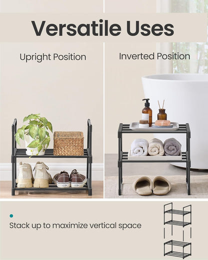 SONGMICS 2-Tier Shoe Rack - Stackable Metal Organizer for 3-6 Pairs | Black, 11.8 x 16.7 x 14.8 Inches