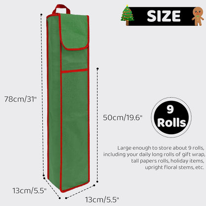 OUTTDID Wrapping Paper Storage Bag - 31" Organizer with Pocket for 9 Standard Rolls - Green