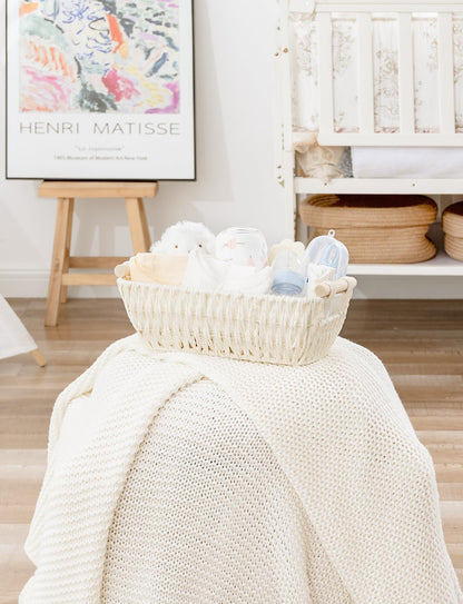 StorageWorks Round Woven Paper Rope Basket - Stylish Beige Baskets with Wooden Handles | 2-Pack