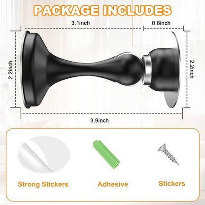 Crosize Magnetic Door Stoppers - Stainless Steel Wall & Floor Mount Door Holders | No Drill, 2 Pack, Black
