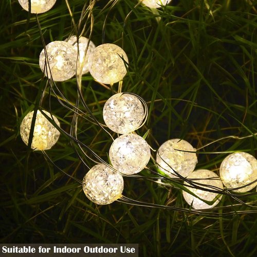 Grandhome Globe String Lights - 10ft 30 LED Crystal Ball Fairy Lights | Waterproof & Remote Control, Warm White