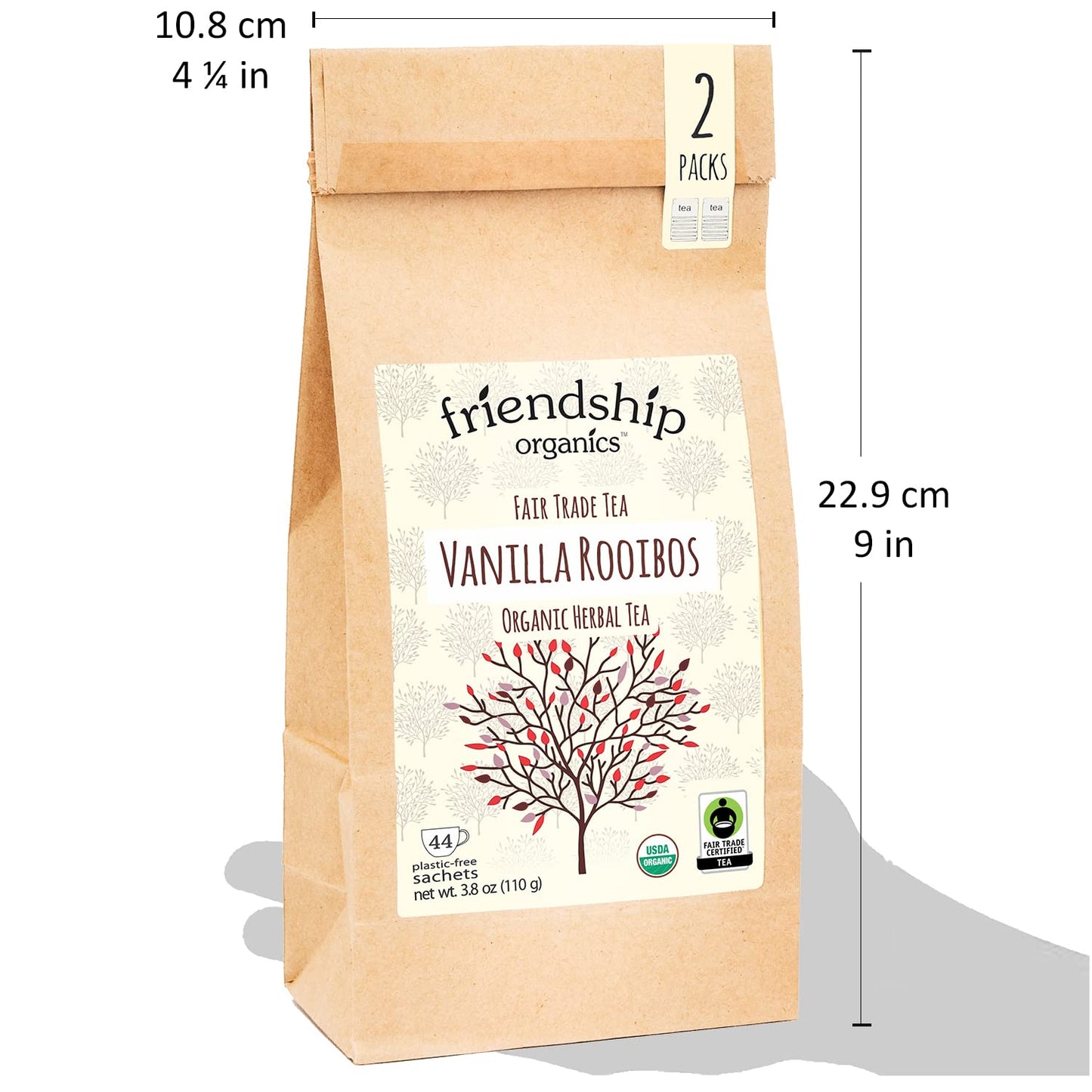 Friendship Organics Vanilla Rooibos Tea Bags, Organic and Fair Trade Herbal 44 Count