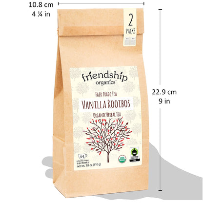 Friendship Organics Vanilla Rooibos Tea Bags, Organic and Fair Trade Herbal 44 Count