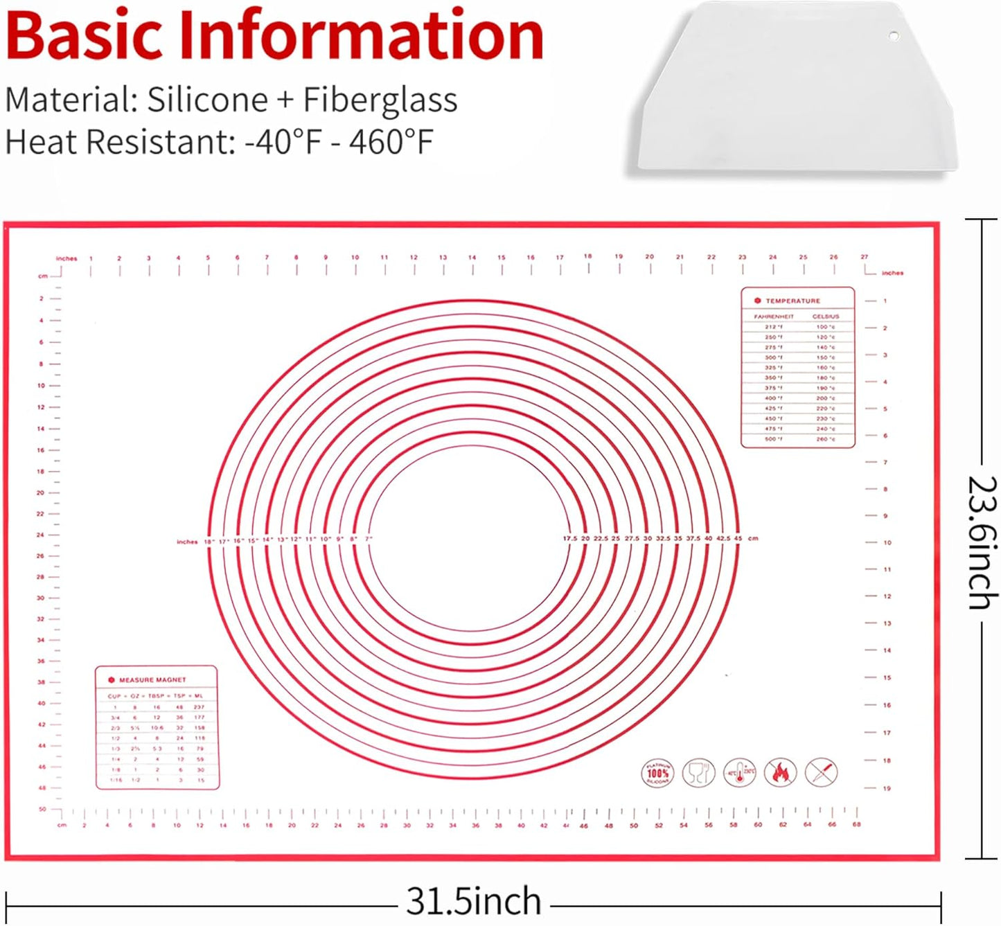 Skiennix Silicone Baking Mat - Extra Large 32x24 Inch Non-Stick Pastry Mat with Dough Scraper & Ties