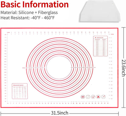 Skiennix Silicone Baking Mat - Extra Large 32x24 Inch Non-Stick Pastry Mat with Dough Scraper & Ties