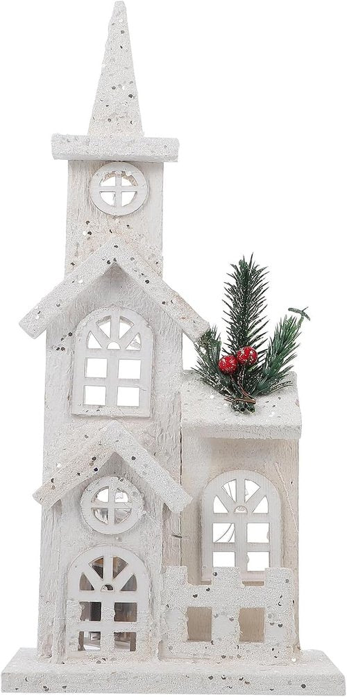 LABRIMP Luminous Wooden Castle Ornament - Lighted Christmas Village House Decor for Holiday Parties