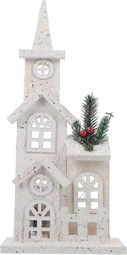 LABRIMP Luminous Wooden Castle Ornament - Lighted Christmas Village House Decor for Holiday Parties