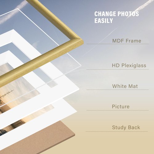 Wiscet 8x10 Picture Frame Set of 6, Display Pictures 5x7 with Mat or 8 x 10 Without Mat, Photo Frame for Wall Mounting or Tabletop Display, Natural