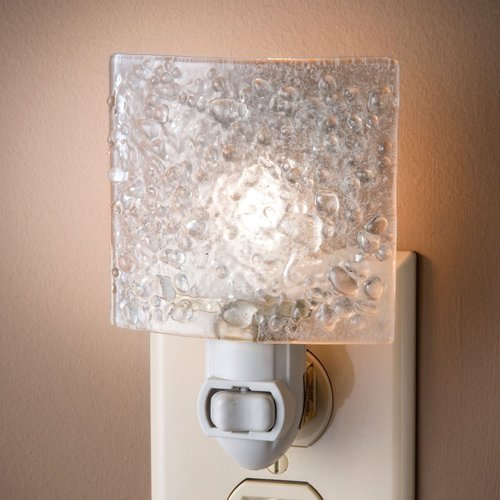 J Devlin Glass Art Stained Glass Night Light – Clear Fused Glass Chip Design, Handcrafted Plug-in Nightlight with Soft Glow, Elegant Home Décor & Gift NTL 155