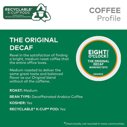 Eight O'Clock Coffee Decaf Medium Roast K-Cup Pods - Single-Serve, 60 Count Pack