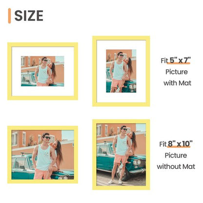 upsimples 8x10 Picture Frame, Display Pictures 5x7 with Mat or 8 x 10 Without, Wall Hanging Photo Frames, Yellow, 1 Pack