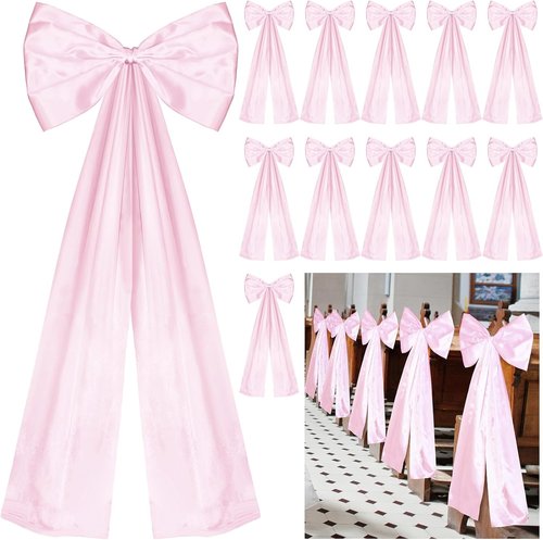 Knitgrip Large Wedding Pew Bows - Elegant Satin Ribbon Decorations | 12 x 29.5 Inch | Pink, 24 Pcs