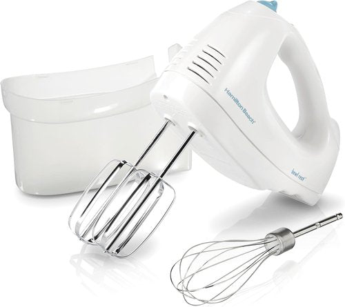 Hamilton Beach 6-Speed Electric Hand Mixer - Whisk & Beaters with Snap-On Storage Case, 250 Watts, White