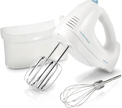 Hamilton Beach 6-Speed Electric Hand Mixer - Whisk & Beaters with Snap-On Storage Case, 250 Watts, White