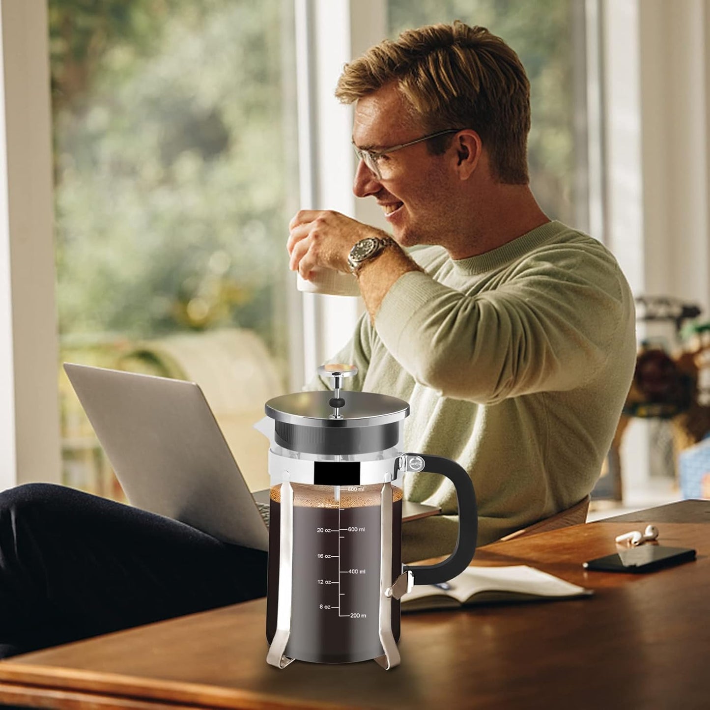 Skiennix French Press Coffee Maker - 34oz Stainless Steel with 2 Filters | Heat Resistant & Easy to Clean