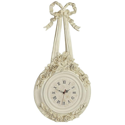Touch of Class Ribbons and Roses Wall Clock - Antique White, 13in Wide