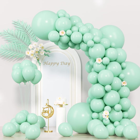 Voircoloria Mint Green Balloons - 130pcs in Various Sizes for Birthday, Baby Shower & Wedding Decor