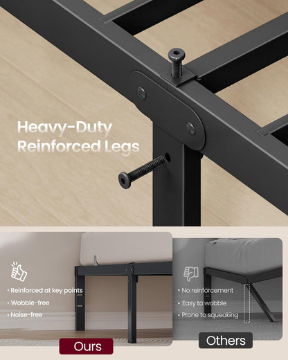 VASAGLE Twin Metal Bed Frame 14 Inches Tall, 550 lb Weight Capacity, No Box Spring Needed, with Under-Bed Storage, Easy Setup, Heavy-Duty Platform Bed, Mattress Retainers, Matte Black URMB653BD02S