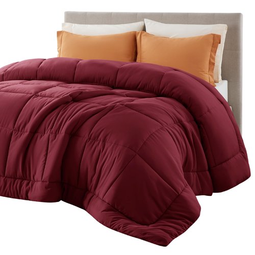 Bedsure Comforter Duvet Insert - Quilted Comforters Queen Size, All Season Duvet, GentleSoft Down Alternative Bedding Blanket, with 8 Tabs, Gifts for Women/Men, Red, Queen 88 x 88 Inches