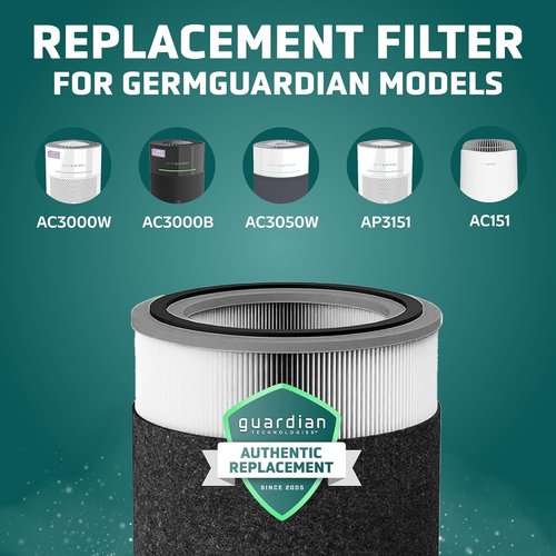GermGuardian HEPA Air Purifier Replacement Filter - Removes 99.97% of Pollutants | Fits AC3000, AC3050, AP3151, AC151, Black/Gray