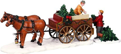 Lemax Christmas Village | Christmas Tree Wagon Set of 2 - Festive Holiday Decor