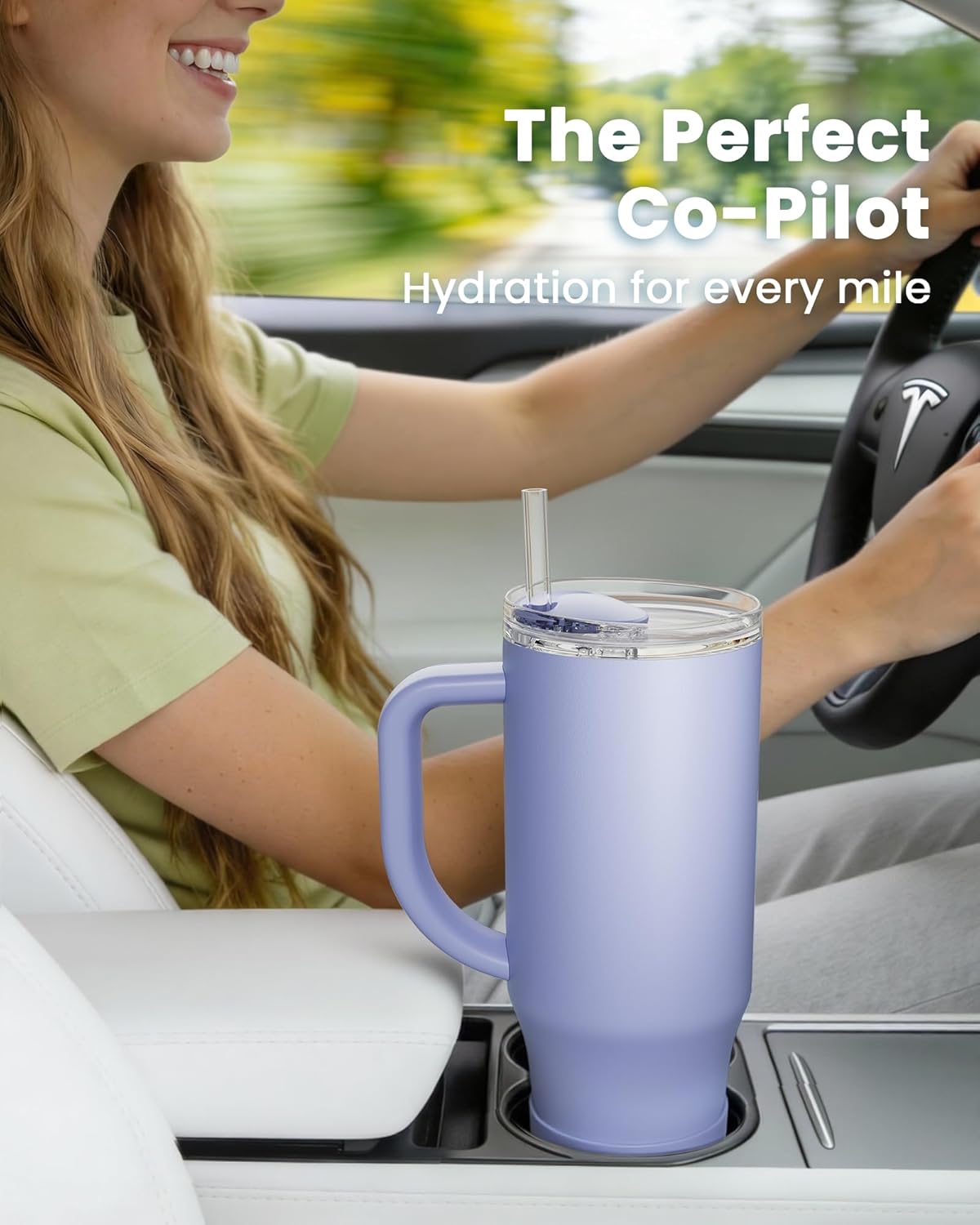 Renoj Insulated Mug | 100% Spill Resistant Water Bottle for Iced Coffee & Hot Drinks - 32 oz FlexSlide Blue, Fits Car Cup Holder, Includes 2 Straws & Silicone Boot
