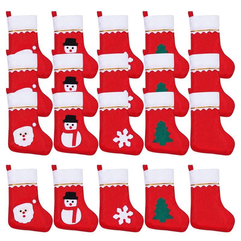 Christmas Mini Stockings Set 20 Pcs - Felt Christmas Tableware Holders & Decor