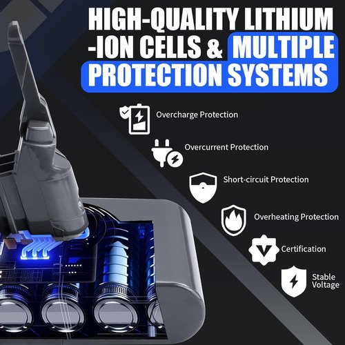 Dyson V8 Battery Replacement - 7000mAh 21.6V Li-ion for SV10 Animal/Absolute/Fluffy/Motorhead